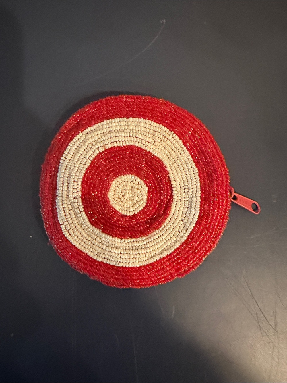 Vintage Beaded Target Bullseye Coin Purse Red White Circle Collectible